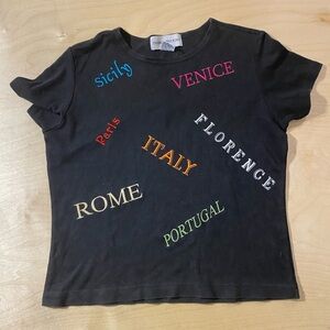 Sharon Young Black Tee with Colorful Lettering Small (OM)